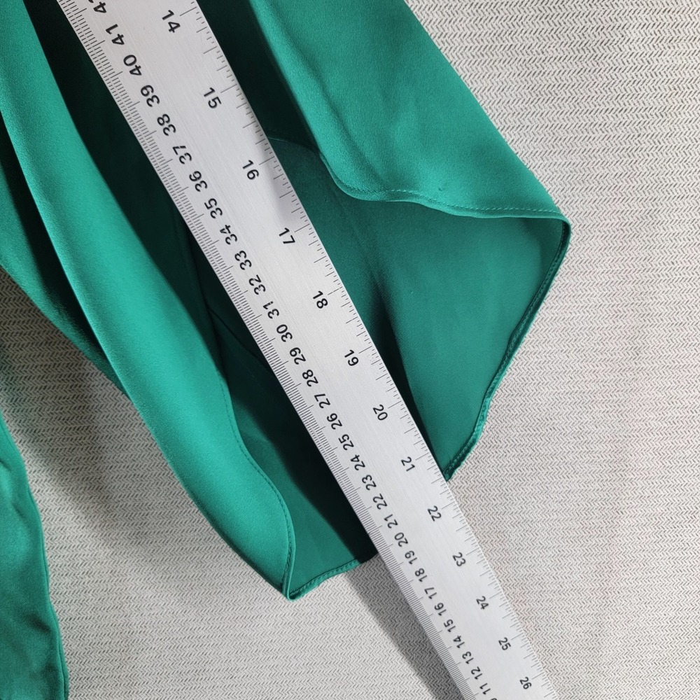 Talbots 100% Silk Top Kelly Green Slit Sleeve Blouse Womens 12 Petite Capsule - Picture 7 of 8